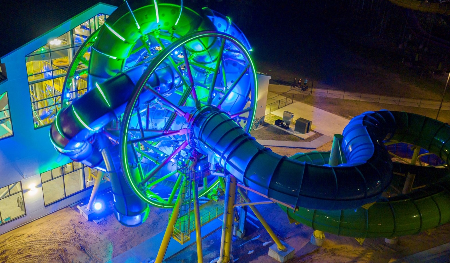 Slidewheel at night in water park
